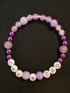 Handmade “Cat Dad” Stretch Bracelet – Purple Cat Lover Bracelet